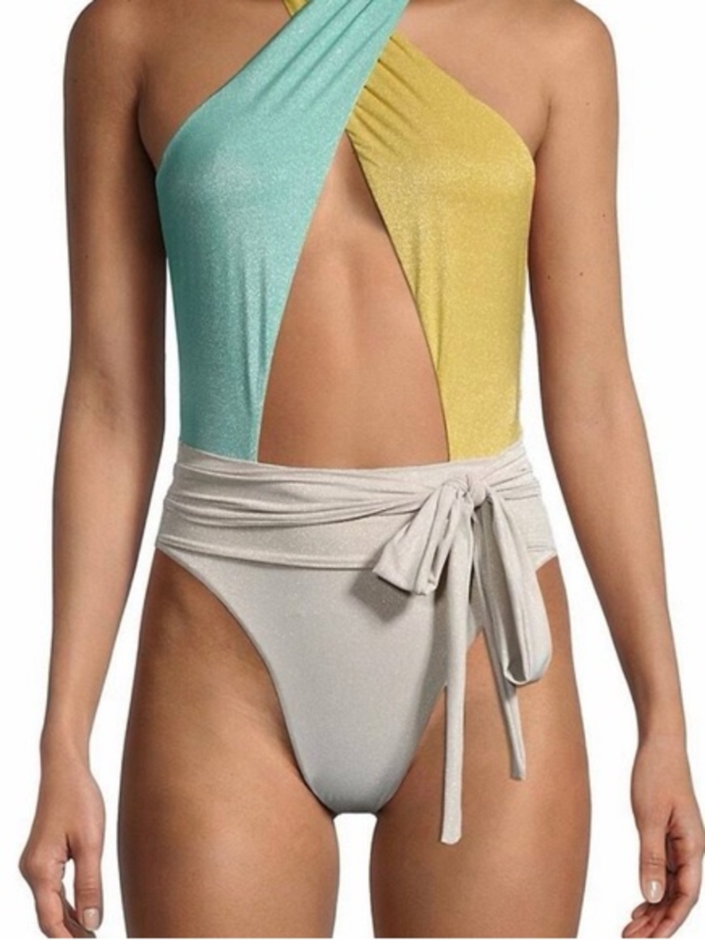 PQ Swim Colorblock One-Piece in Aqua, Yellow & Silver